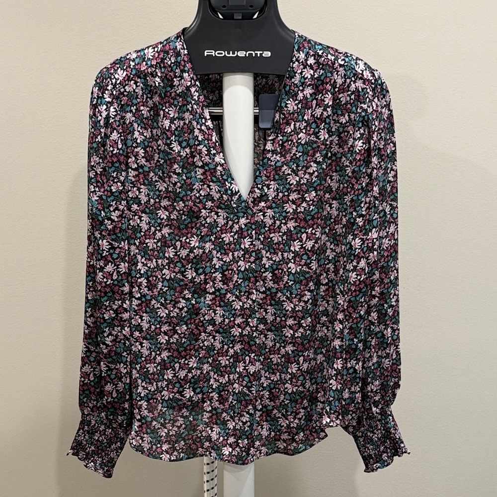 Vince Camuto Womens V Neck Blouse Black Floral XXL NWT